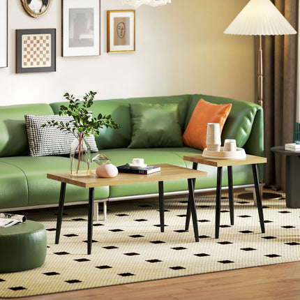 Set of 2 coffee tables with steel frame - Natural wood finish