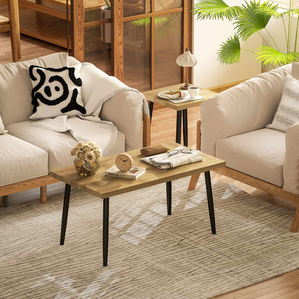 Set of 2 coffee tables with steel frame - Natural wood finish