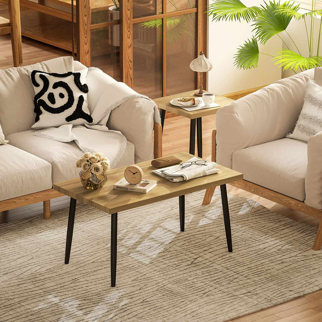 Set of 2 coffee tables with steel frame - Natural wood finish