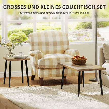 Set of 2 coffee tables with steel frame - Natural wood finish
