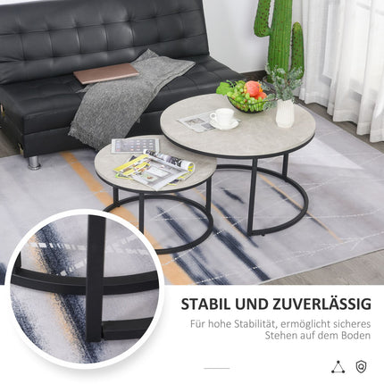 Stackable gray coffee table set, metal frame, for living room