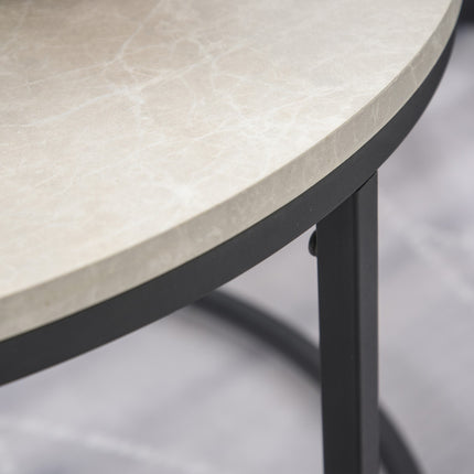 Stackable gray coffee table set, metal frame, for living room