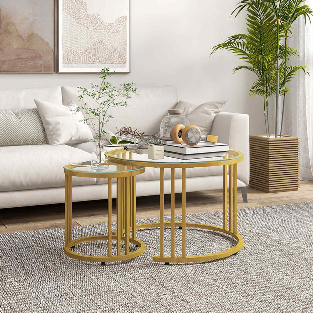Stackable coffee table in gold with 2 pcs - Steel frame