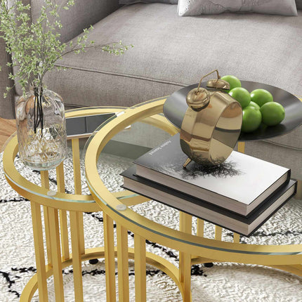 Stackable coffee table in gold with 2 pcs - Steel frame