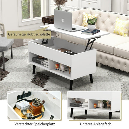 Coffee table with liftable table top Modern living room table 80 x 40 x 44.5 cm white