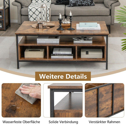 Coffee table wood 3 levels living room table with open shelf 110 x 60 x 45 cm in industrial style