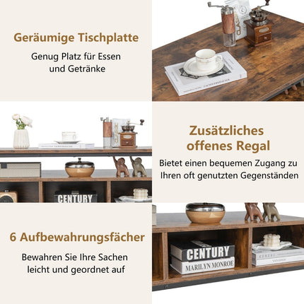 Coffee table wood 3 levels living room table with open shelf 110 x 60 x 45 cm in industrial style