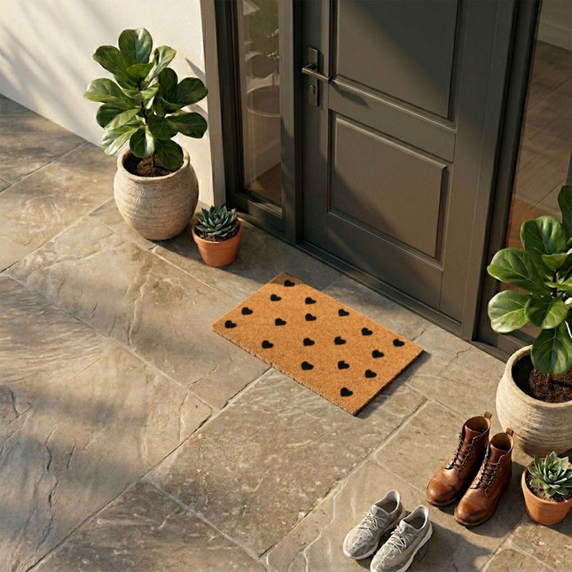 Coir Doormat with Motif, 60x40 cm, Non-Slip Backing