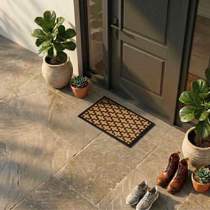 Coir & PVC Doormat, 60x40 cm, Natural & Black