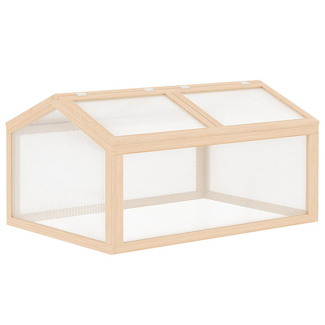 Greenhouse with wooden cold frame, weatherproof polycarbonate cover