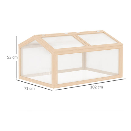 Greenhouse with wooden cold frame, weatherproof polycarbonate cover
