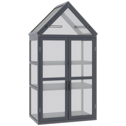Mini greenhouse, 3-level wooden frame with hinged roof
