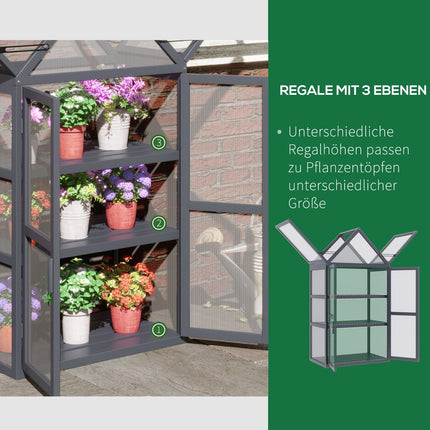 Mini greenhouse, 3-level wooden frame with hinged roof