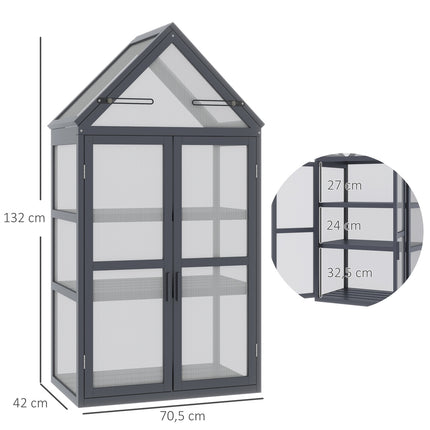 Mini greenhouse, 3-level wooden frame with hinged roof
