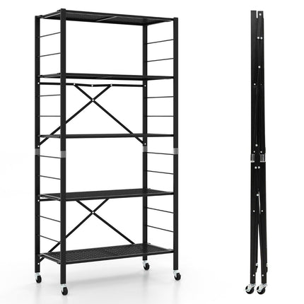 Collapsible Metal Storage Rack with Wheels – Adjustable Shelves