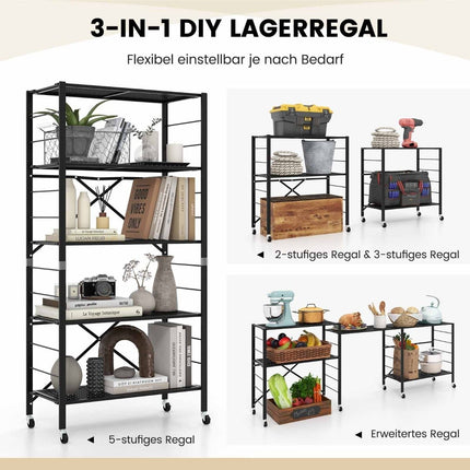 Collapsible Metal Storage Rack with Wheels – Adjustable Shelves