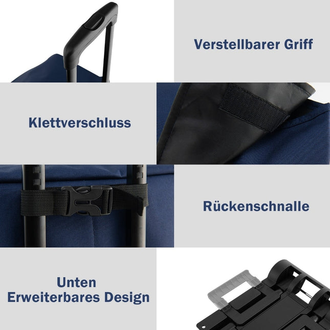 Collapsible Shopping Cart, 38L Capacity, Dark Blue