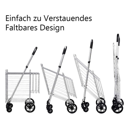 Collapsible Shopping Cart with Dual Basket, Adjustable Handle