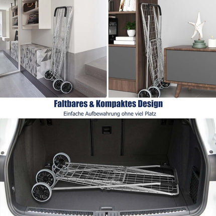 Collapsible Shopping Cart with Wheels, Silver, 45kg Capacity