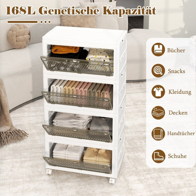 Opvouwbare opbergbox met deksel, 126L/168L, wielen