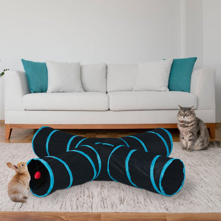 Collapsible cat tunnel with 4 aisles