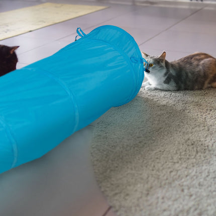 Collapsible cat tunnel with toys
