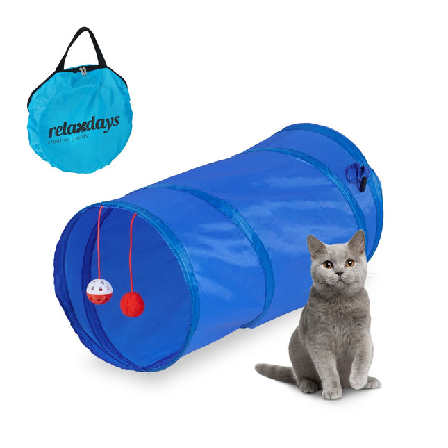 Collapsible cat tunnel with toys
