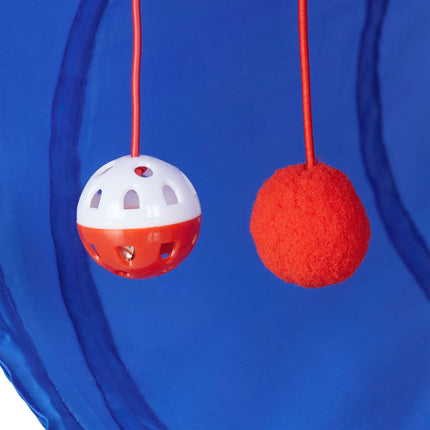 Collapsible cat tunnel with toys