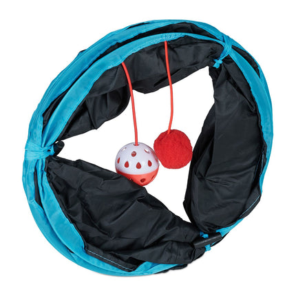 Collapsible cat tunnel with toys