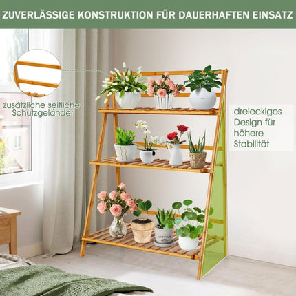 Collapsible plant stand made of bamboo 3-tier ladder shelf 70 x 38 x 95.5 cm natural
