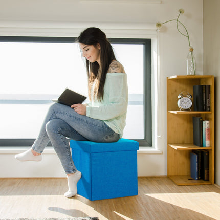 Collapsible stool with linen fabric storage