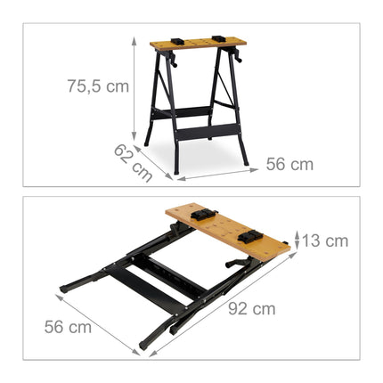 Collapsible workbench with clamping jaws