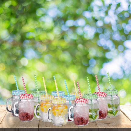 Colorful drinking glasses with lids - 12 pcs