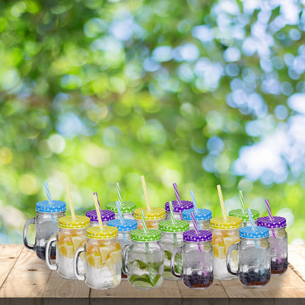 Colorful drinking glasses with lids - 16 pcs