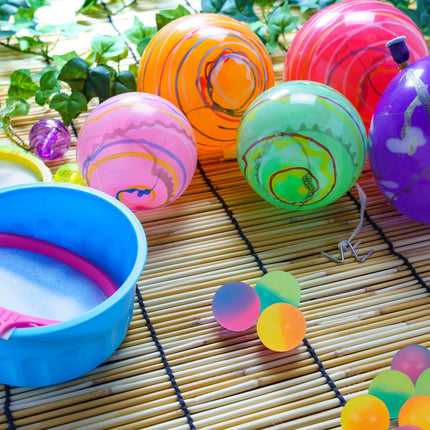 Colorful flummies in a set of 24