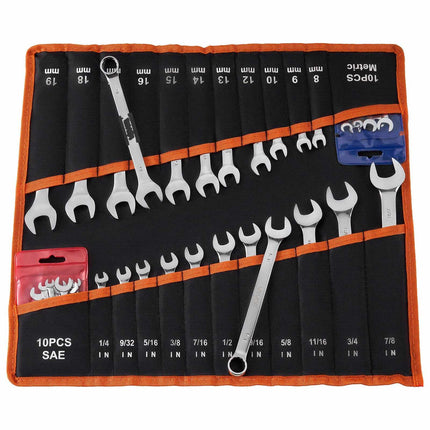 Combination Wrench Set, 42-Piece SAE/Metric, Pouch