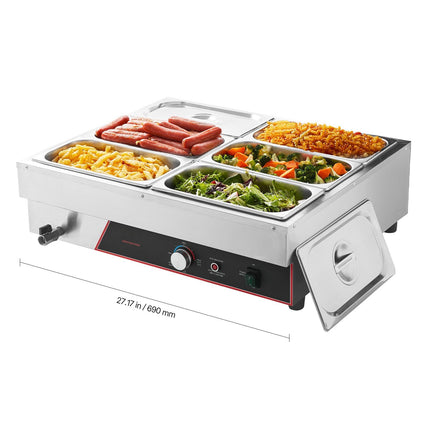 Commercial Bain Marie Food Warmer, 1500W, 6-Pan