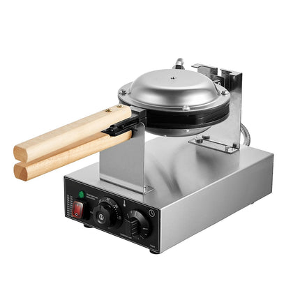 Commercial Bubble Waffle Maker 1400W, 180 Flip, Temp Timer