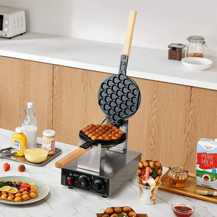 Commercial Bubble Waffle Maker 1400W, 180 Flip, Temp Timer