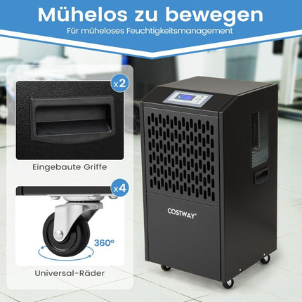 Commercial Dehumidifier, 118L/Day, Auto Drain, 4 Wheels