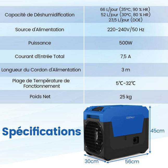 Commercial Dehumidifier 66 L/Day, Pump Drain, 167 m²
