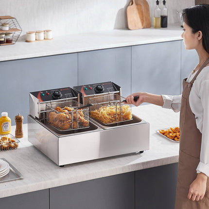 Commercial Electric Deep Fryer 24L, Dual Basket, 5000W
