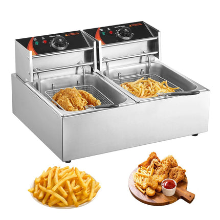 Commercial Electric Deep Fryer 24L, Dual Basket, 5000W