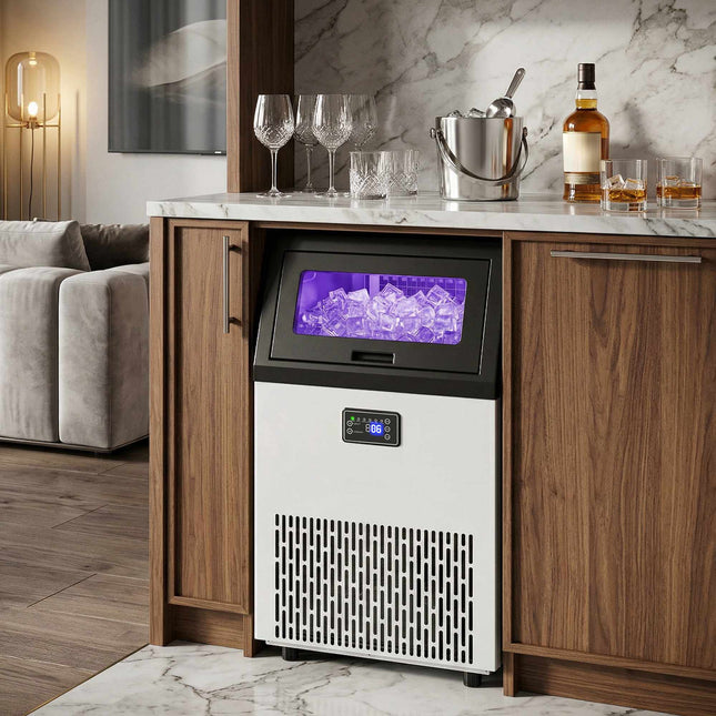 Commercial Ice Maker, 55kg/24h, Stainless Steel, 13kg Storage
