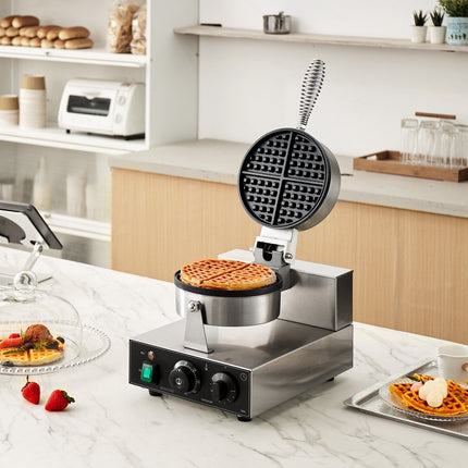 Commercial Waffle Maker – 1230W Round, Temp Timer Control