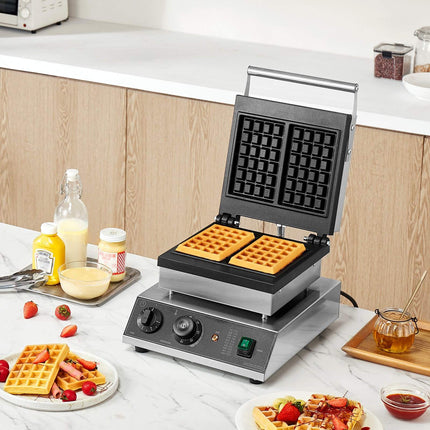 Commercial Waffle Maker, 2000W Dual Rectangle, Temp Timer