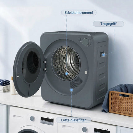 Compact 4kg Clothes Dryer, 5 Programs, Stainless Drum