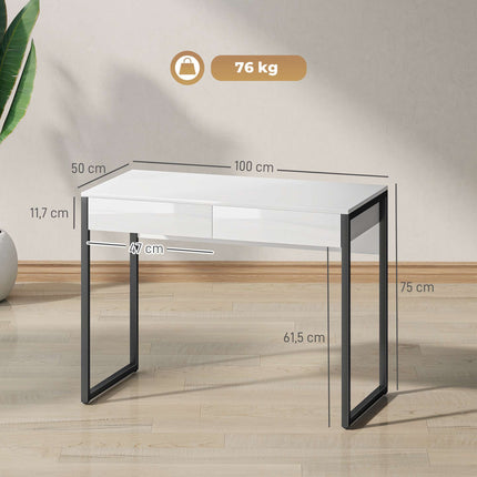 Compact Black Desk with 2 Drawers – 100 x 50 cm