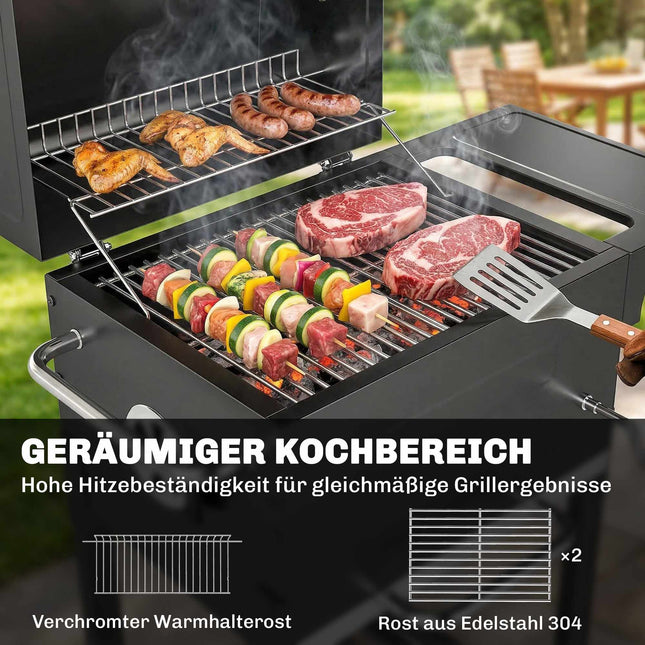 Compact Charcoal Grill with Thermometer and Side Table
