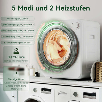 Compact Clothes Dryer, 4kg, 5 Programs, 800W/400W, White